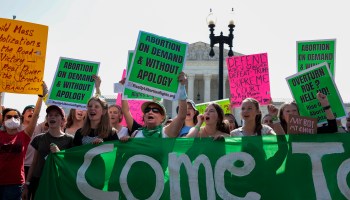 Abortion-rights activists demonstrate in front of the U.S. Supreme Court Building on June 13 in Washington, D.C.