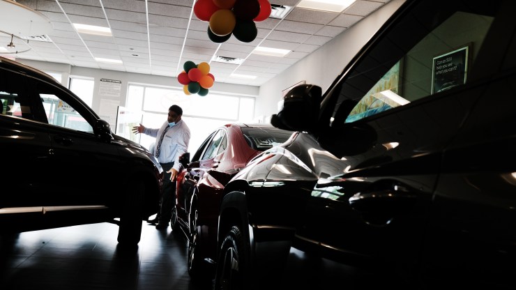 New cars are showcased in a car dealership in Brooklyn in 2021 in New York City.