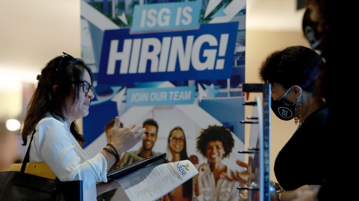 Prospective workers at a job fair in Florida.