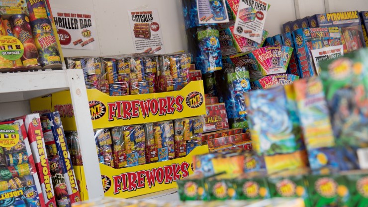 Varieties of fireworks for sale.