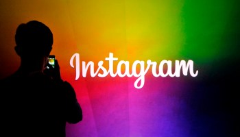 A person's silhouette is seen against a rainbow background that reads "Instagram"