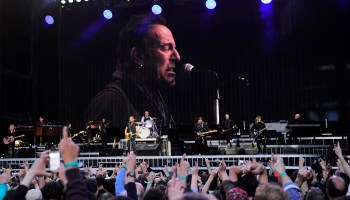 US singer Bruce Springsteen performs on stage during "The river Tour 2016" in the northern Spanish Basque city of San Sebastian on May 17, 2016.