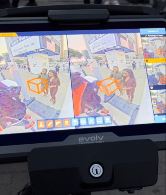 Orange boxes appear on Evolv Technology video screens when the weapons screening system detects a potential weapon.