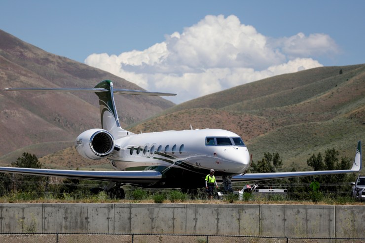A private jet on the tarmac at Friedman Memorial Airport during the Allen & Company Sun Valley Conference in Idaho back in July. The world's most wealthy and powerful business people from the media, finance, and technology converge at the conference every year.