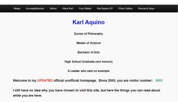 A screenshot from the homepage of Karl Aquino’s “official, unofficial” website.