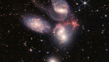 Stephan's Quintet, a group of five galaxies in the Pegasus constellation, in a photo taken by the James Webb Space Telescope.