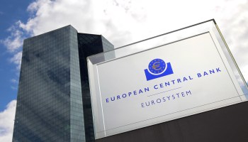 A sign for the headquarters of the European Central Bank