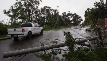 Downed power lines on road in Puerto Rico.