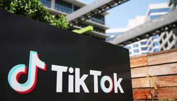 The TikTok logo is displayed outside a TikTok office on August 27, 2020 in Culver City, California.
