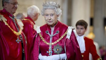 Queen Elizabeth II in robes and tiara in 2012.