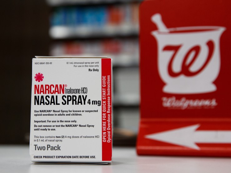 A box of Narcan Nasal Spray sold in a Walgreens store.