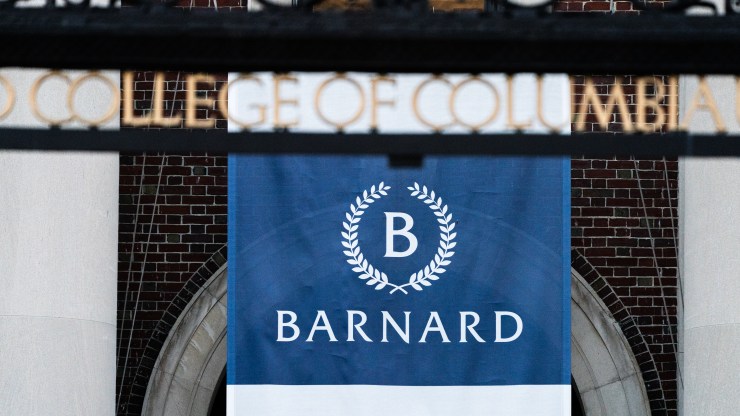 A sign for Barnard College is seen on December 12, 2019 in New York City.