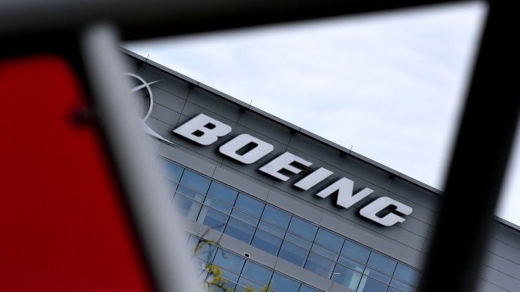 The Boeing nameplate on its regional headquarters in Arlington, Virginia.