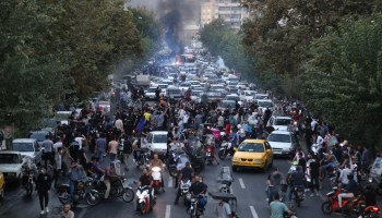 Iranian demonstrators in the streets of Tehran after the death of Mahsa Amini.