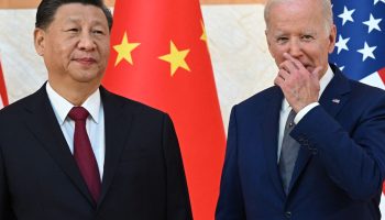 US President Joe Biden (R) and China's President Xi Jinping (L) meet on the sidelines of the G20 Summit in Nusa Dua on the Indonesian resort island of Bali on November 14, 2022. (Photo by SAUL LOEB / AFP) (Photo by SAUL LOEB/AFP via Getty Images)