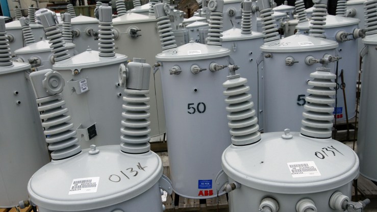 New electrical transformers at a Pacific Gas & Electric storage facility.