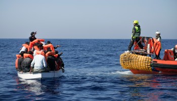 SOS Mediterranee rescuing migrants in the Mediterranean Sea.