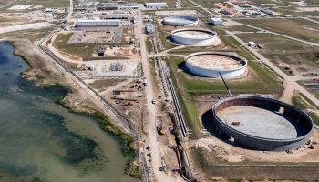 In an aerial view, the Strategic Petroleum Reserve storage site at Freeport, Texas.