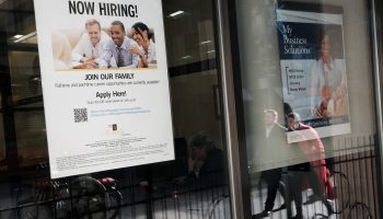 NEW YORK, NEW YORK - DECEMBER 02: A 'now hiring' sign is displayed in a window of a store in Manhattan on December 02, 2022 in New York City. The Labor Department reported Friday that non-farm payrolls increased by 263,000 for the month of November keeping the unemployment rate at 3.7%. Despite the Fed's attempt to cool inflation and the economy by gradually increasing interest rates, the U.S. economy continues to surge ahead. (Photo by Spencer Platt/Getty Images)