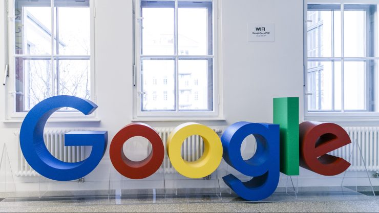 The Google logo is on display during the press tour before the festive opening of the Berlin representation of Google Germany on January 22, 2019 in Berlin, Germany.