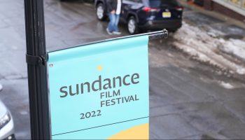 A sign promoting the 2022 Sundance Film Festival in Park City, Utah.