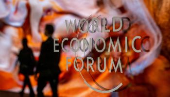 A sign for the World Economic Forum on the opening day of the gathering in Switzerland.