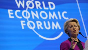 European Commission president Ursula Von der Leyen delivers a speech at the 2023 World Economic Forum Annual Meeting in Davos, Switzerland.