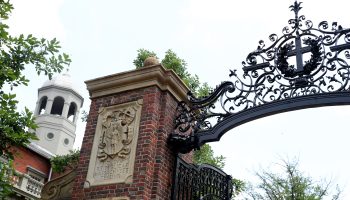 A view of a gate to Harvard Yard on the campus of Harvard University.