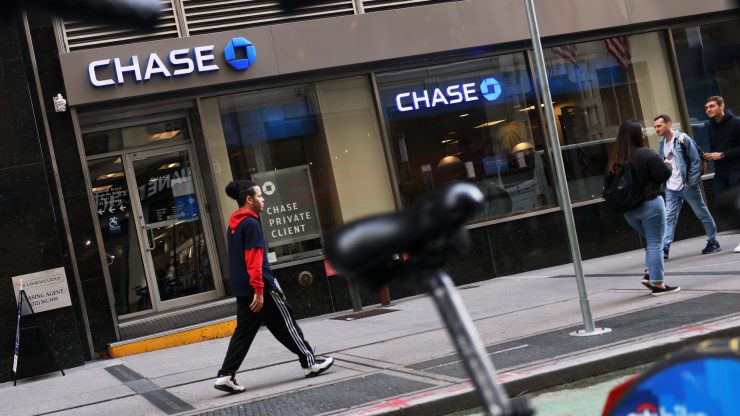 People pass a Chase bank in New York City.
