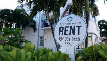 A for-rent sign for a 1-bedroom apartment.
