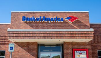 The exterior of a Bank of America branch.