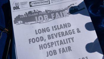 A job fair leaflet reads "Long Island Food, Beverage and Hospitality Fair."
