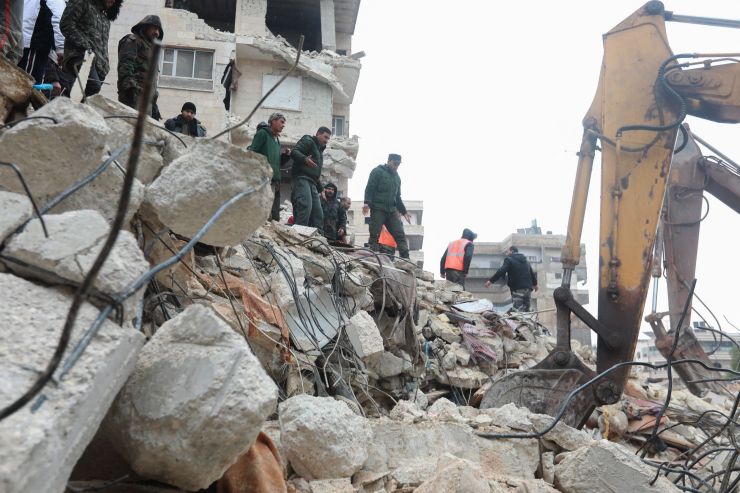 Syrian rescue teams search for survivors amid rubble after the catastrophic earthquake.