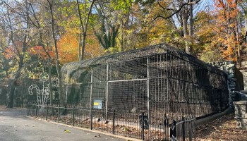 A black cage that no longer houses animals at the Maryland Zoo in Baltimore.