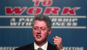 President Bill Clinton delivers a speech on welfare reform in 1996.