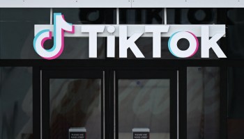 The TikTok logo is displayed on signage outside TikTok social media app company offices