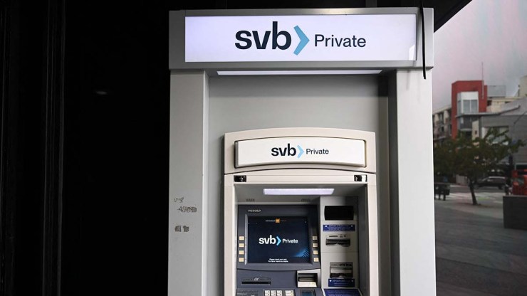 An SVB Private logo displayed on an ATM at a Silicon Valley Bank branch.