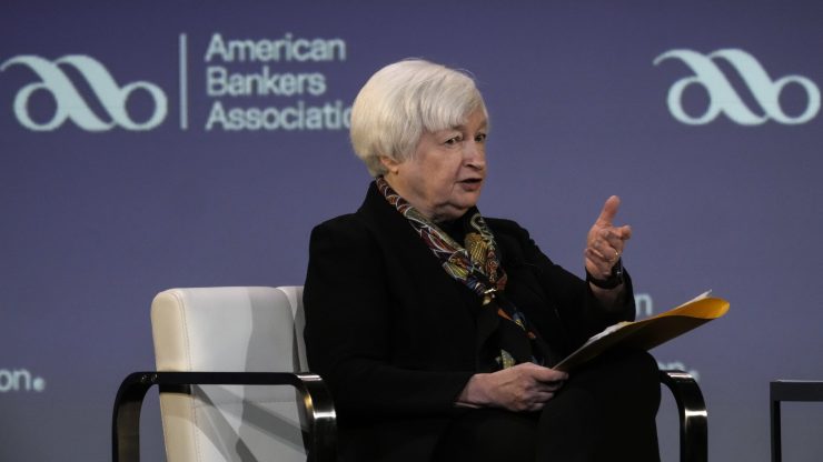 Treasury Janet Yellen speaks at the American Bankers Association Washington Summit on March 21, 2023 in Washington, DC.