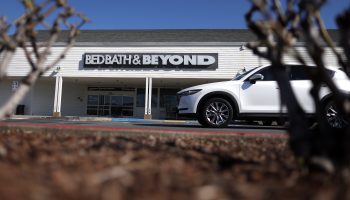 A car drives by a closed Bed Bath & Beyond store on Feb. 8 in Larkspur, California.