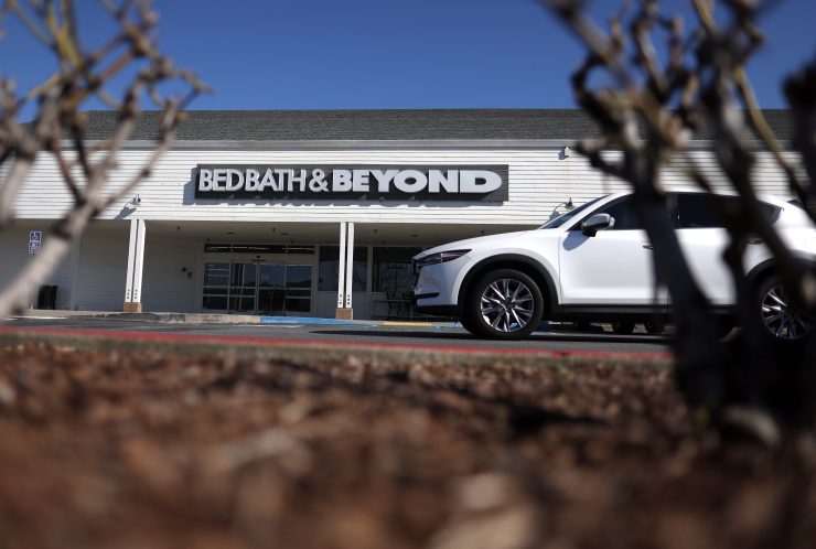 A car drives by a closed Bed Bath & Beyond store on Feb. 8 in Larkspur, California.