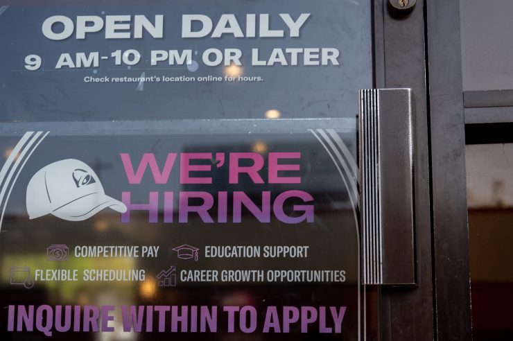 A sign promoting job openings at a Taco Bell in Austin, Texas.