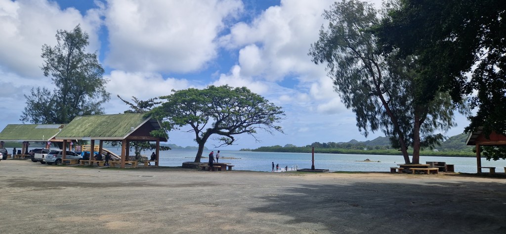 Locals gather near the Japan-Palau Friendship Bridge in Koror
